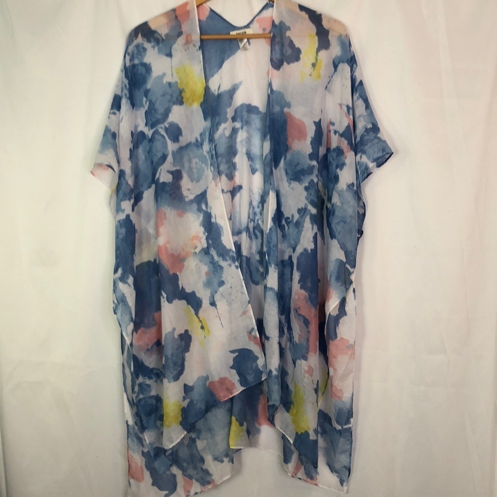 Kensie Blue and White Coverup Kimono Size OS